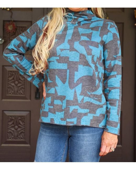 Trisha Tyler Blue Reversible Mock Neck Sweater
