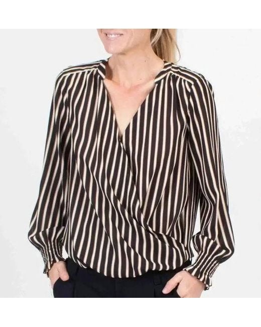 Scotch & Soda Black Striped Henley Crossover Blouse