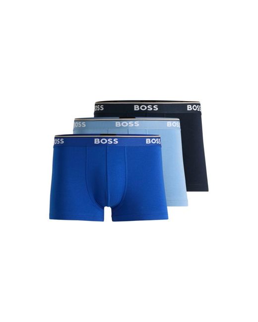 Boss Blue Three-Pack Of Stretch-Cotton Trunks With Logo Waistbands for men