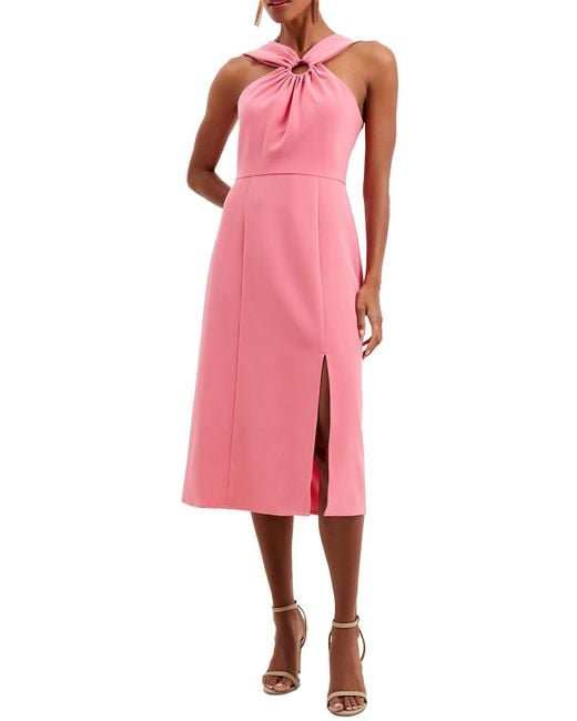 French Connection Pink Halter O-ring Midi Dress