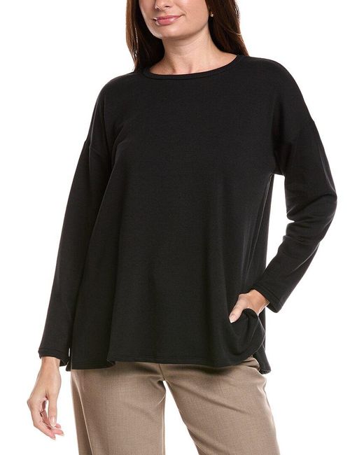 Eileen Fisher Black Petite Cozy Brushed Terry Hug Long Box Top