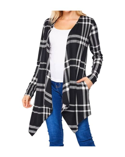 Honeyme Black Plaid Asymmetical Hem Cardigan