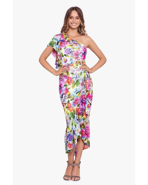 Betsy & Adam White Midi Dress Floral One Shoulder Wrap Bodycon Ups212