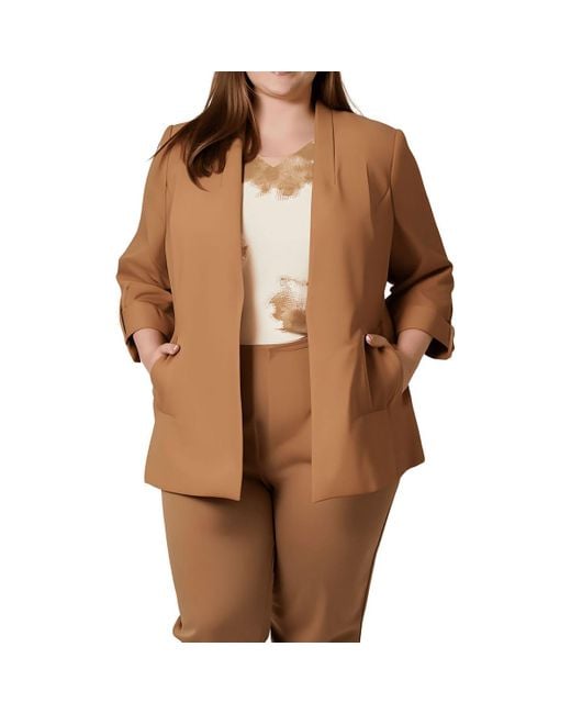Calvin Klein Brown Plus Solid Rayon Open-Front Blazer