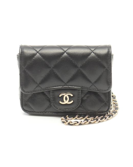 Chanel Gray Mini Matelasse Chain Shoulder Bag Lambskin Gold Hardware