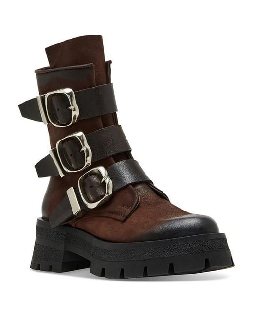 Steve Madden Black Roland Buckle Leather Mid-Calf Boots