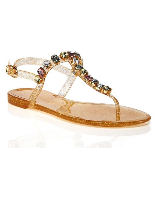 Stuart Weitzman Jade Gem Jeweled Glitter Jelly Sandals in Metallic Lyst
