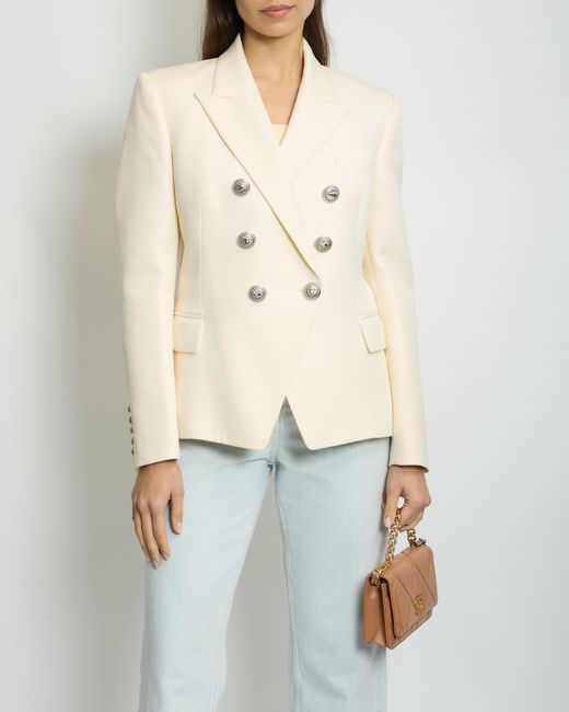 Balmain Natural Double Breasted Blazer With Silver Buttons