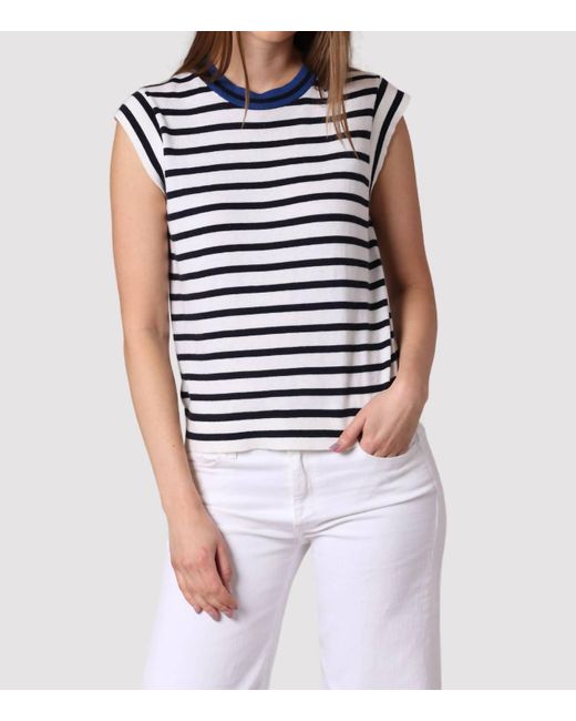 Minnie Rose Blue Striped Cap Sleeve Crew Tee