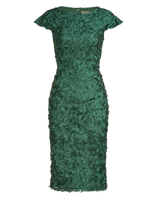 THEIA Green Ruffle Sleeve Petal Cocktail Dress
