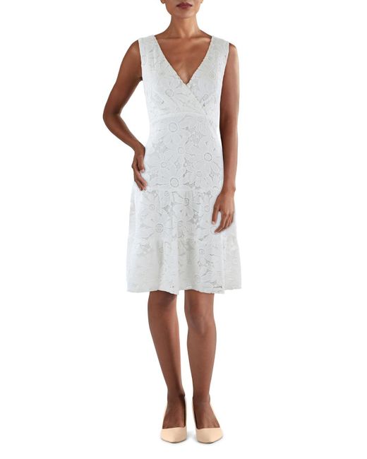 Connected Apparel White Petites Lace Mini Fit & Flare Dress