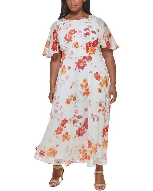 Calvin Klein White Plus Floral Print Long Maxi Dress