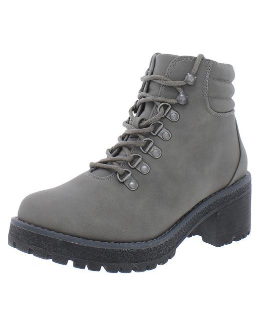 White Mountain Gray Bryce Faux Leather Block Heel Hiking Boots