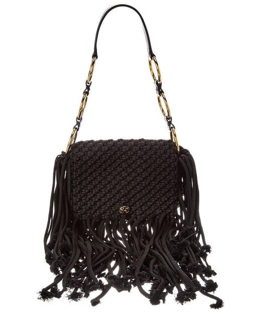 Michael Kors Black Marissa Macrame Flap Bag
