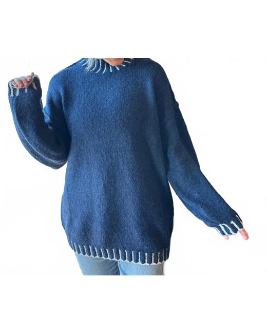 ..,merci Blue Sweater With Contrast Stitching