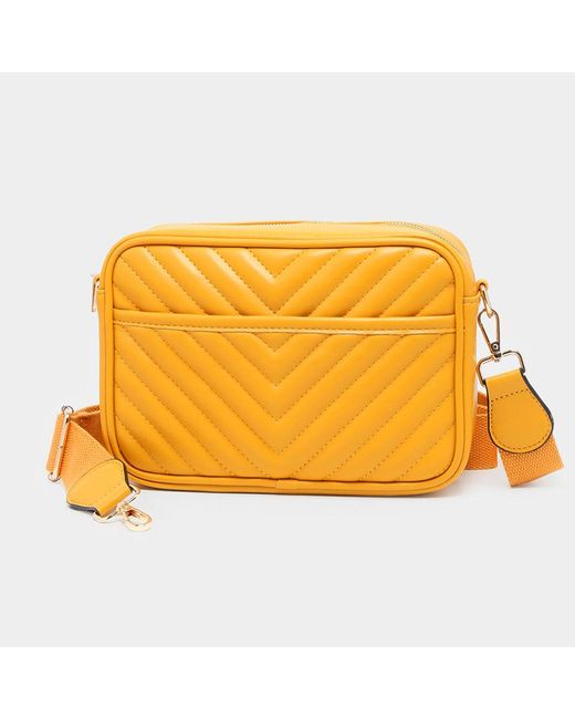 Fashnzfab Yellow Chevron Patterned Rectangle Crossbody Bag
