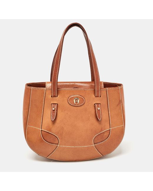 Aigner Brown Leather Logo Flap Hobo