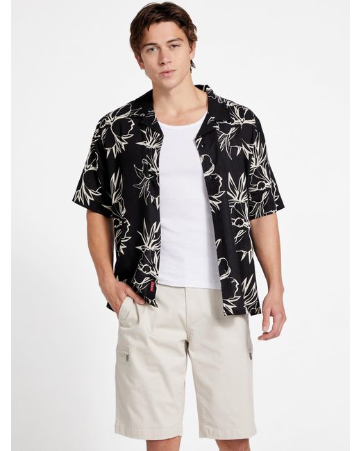 Guess Factory Black Eco Andie Floral Linen Shirt for men