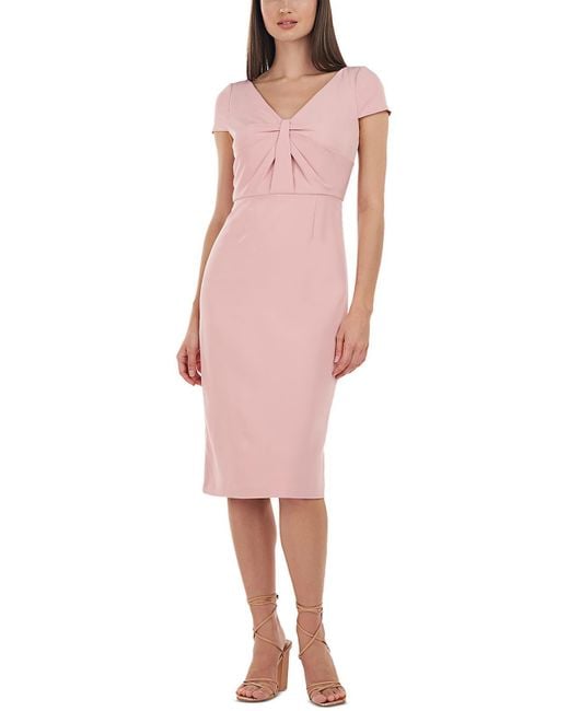 JS Collections Pink Luciana V-neck Midi Sheath Dress