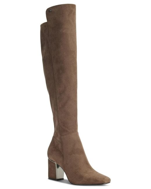 DKNY Brown Cilli K3302197 Boots Mushroom Faux Suede Over The Knee Lion556
