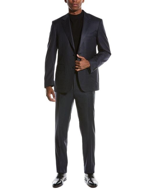 Canali Black 2pc Wool Suit With Flat Front Pant for men