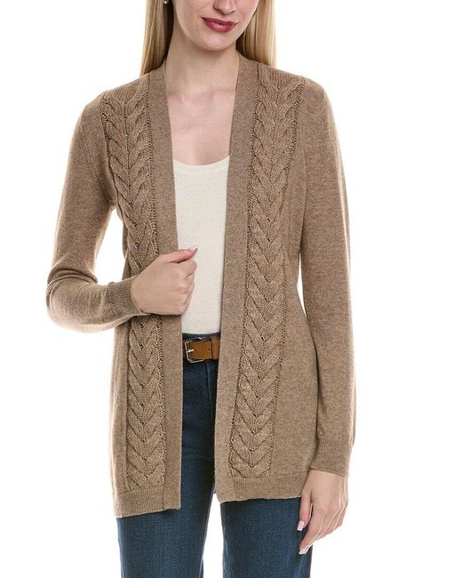 Sofiacashmere Brown Braided Cable Wool & Cashmere-Blend Cardigan