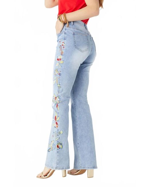 Coco + Carmen Blue Everstretch Flare With Bright Color Embroidery
