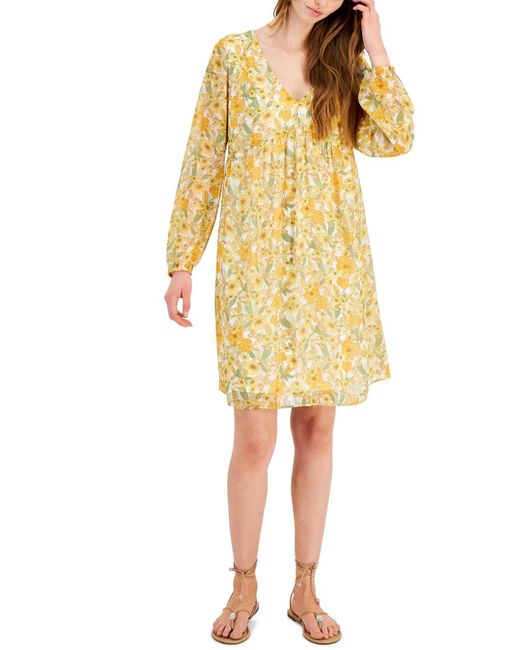 INC Yellow Mini Floral Print Shift Dress