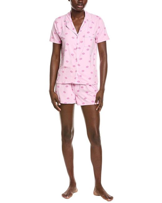 Splendid Pink 2Pc Notch Top & Boxer Set