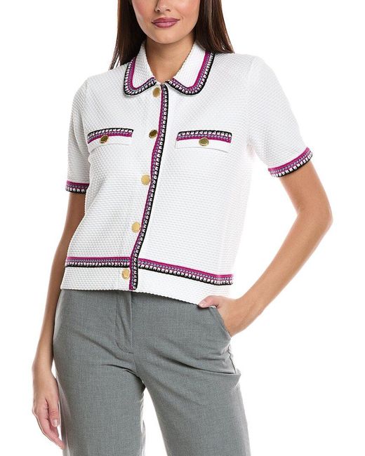 St. John White Punto Riso Collared Jacket