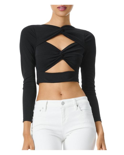 Alice + Olivia Black Long Sleeve Front Tie Cropped