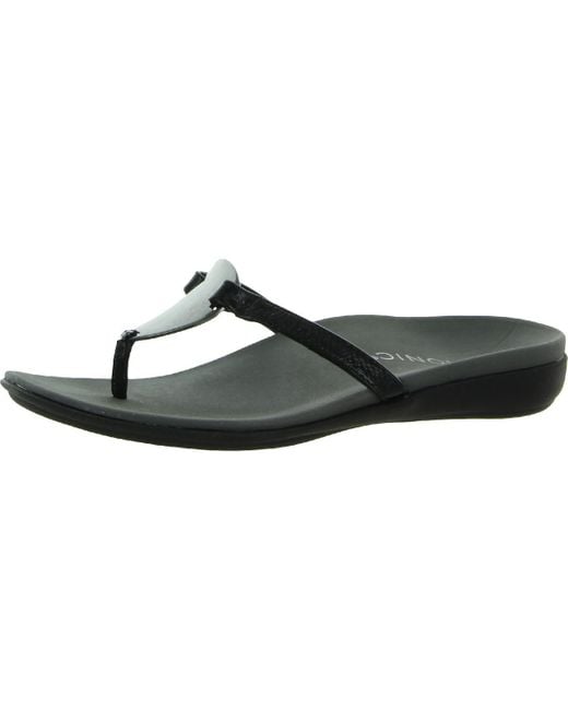 Vionic Black Raysa Patent Leather Thong Flip-Flops