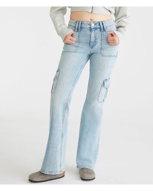 Aéropostale Women's Blue Flare Mid-Rise Cargo Jean