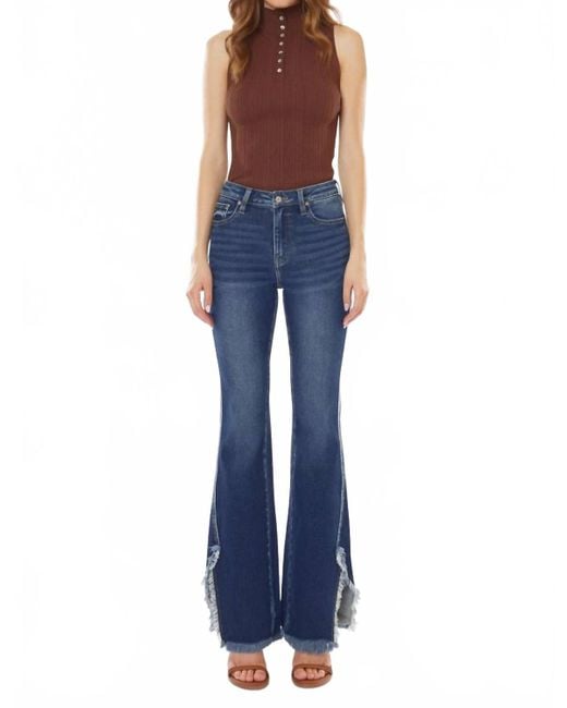 Kancan Blue High Rise Hem Detail Boot Cut Jean