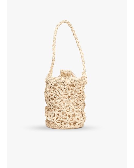 Kayu White Edie Knitted Straw Bucket Tote Bag