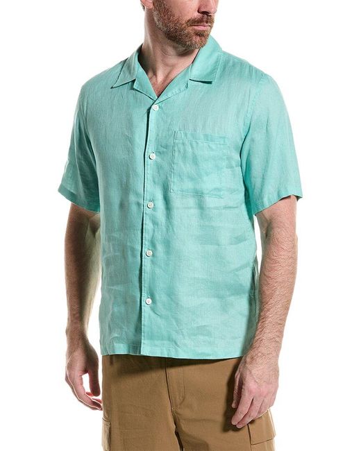 Theory Green Noll Linen Shirt for men