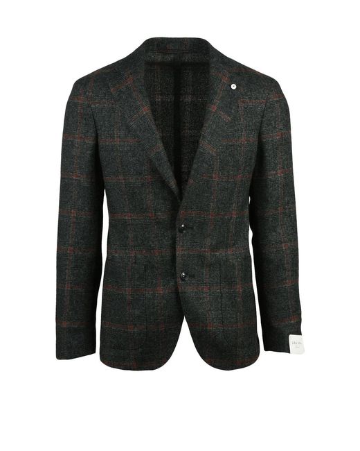 L.b.m. 1911 Black Rounded Check Pattern Jacket With Button Closure for men