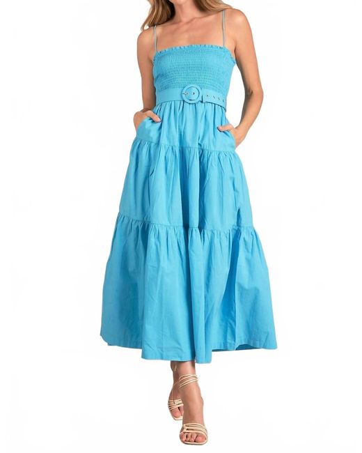 Elan Blue Jillian Smocked Belted Maxi Dress