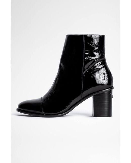 Zadig & Voltaire Black Lena Wrinkle Patent Boot