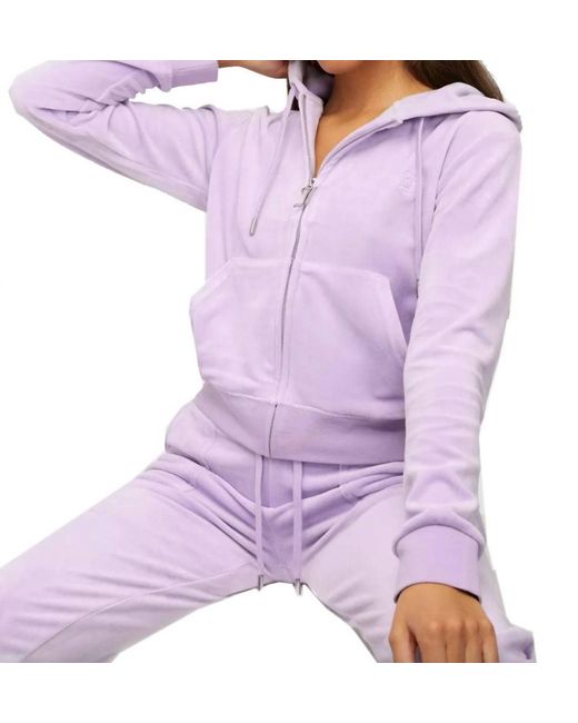 Juicy Couture Purple Orchid Petal Velour Hoodie Sweatshirt With Jeweled Back S
