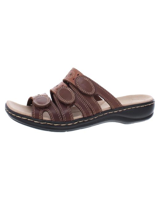 Clarks Brown Leisa Cacti Q Leather Embellished Wedge Sandals