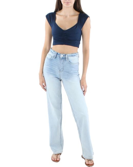 Free People Breathe Deeper Ruched Cropped Cami in Blue