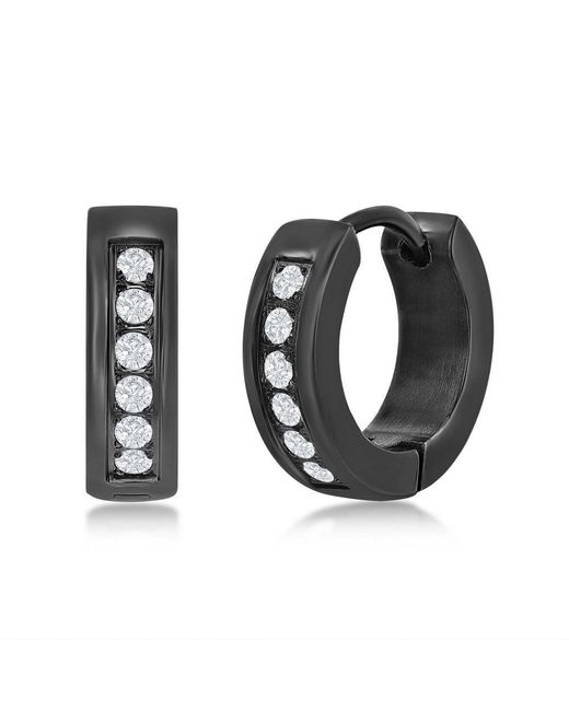 Blackjack Stainless Steel 13mm Huggie Hoop Single Row Cz Earrings