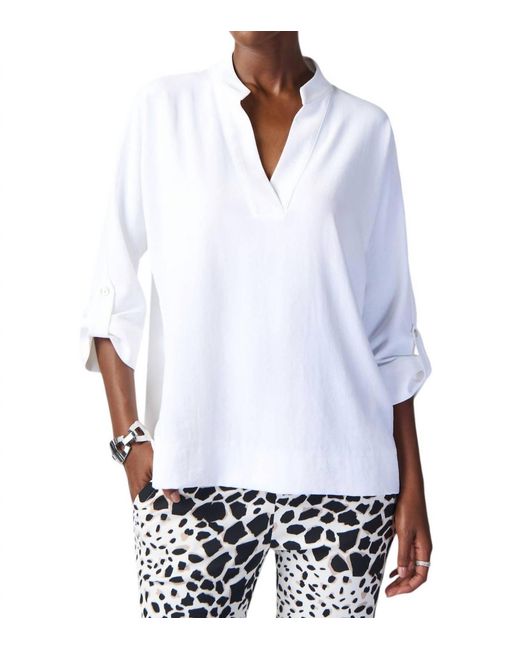 Joseph Ribkoff White V-Neck Pullover Top