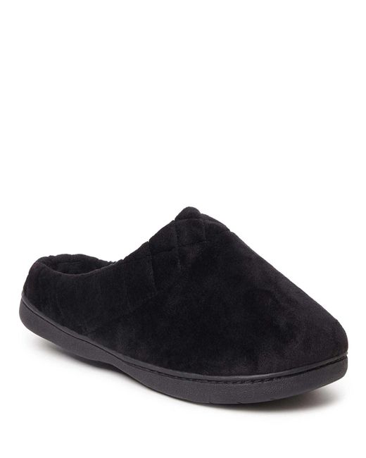 Dearfoams Black Darcy Quilted Cuff Velour Clog House Slipper