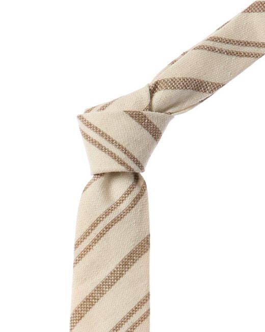Brunello Cucinelli Natural Beige Diagonal Stripe Silk & Linen-blend Tie for men