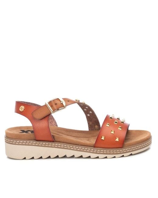 Xti Brown Wedge Sandals With Studs