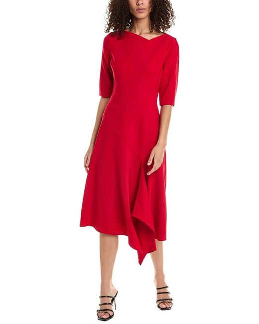 Teri Jon Red Asymmetrical Midi Dress