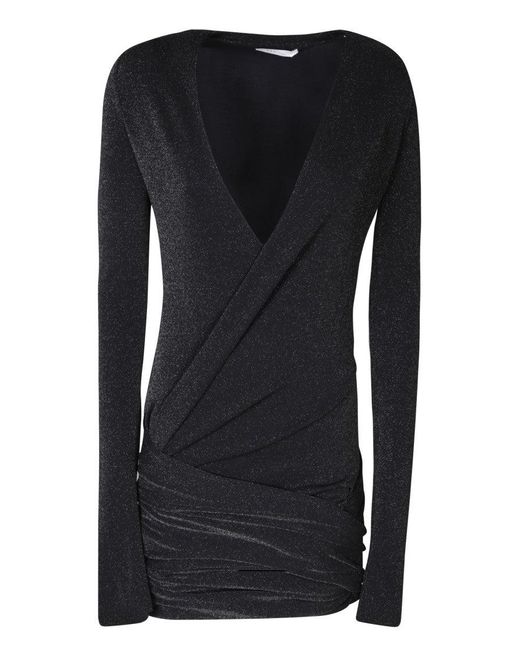 R.ev Black Mini Dress With Flattering Wrap Design And Fabric Blend