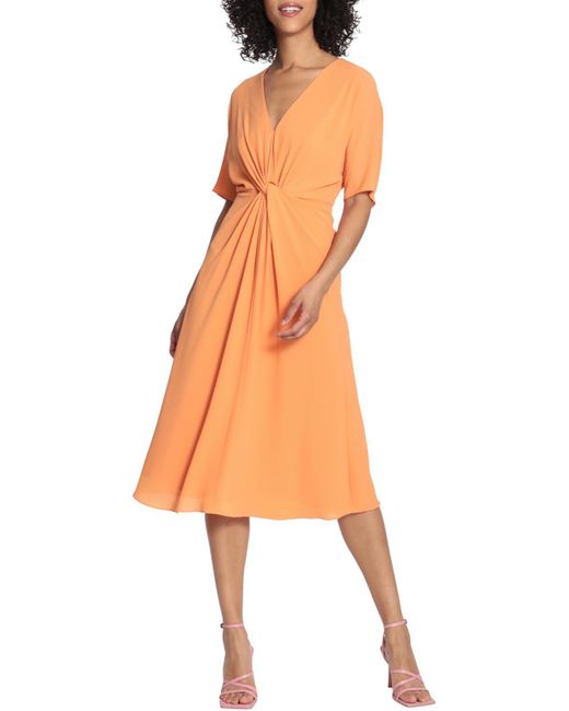 Maggy London Orange Textured Short Sleeve Midi Dress
